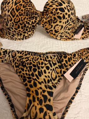 Victoria's Secret Leopard Print Push-Up Bikini Set - Tan & Black